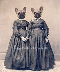 Frighten Etsy Shop The Bully Girls Altered Antique Civil War Portrait Of Twin Sisters French Bulldog Art Dog Print Art Bulldog Art Print