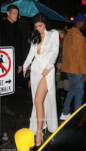 Maybe you would like to learn more about one of these? Kylie Jenner Inspired White Long Sleeve V Neck Celebrity Prom Dress With Slit