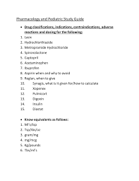 pharmacology and pediatric study guide