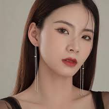 Christmas Gift 925 Sterling Silver Four Point Star Earline Long Tassel  Simple Earrings Women's Style Jewelry Wedding Accessories