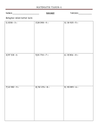 Bincang latihan | tambah perpuluhan | tahun 4. Lembaran Kerja Bahagi Tahun 4