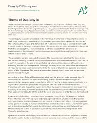 The story centers on an argument that occurs at a dinner party while events happening during the argument counter claims being made. Theme Of Duplicity In Three Short Stories Of Henry James Phdessay Com