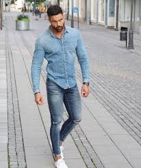 A classic denim shirt is a great layering staple and yet another way you can layer your chambray is by tying it over a dress. Mens Blue Jean Shirt Outfit Shop Clothing Shoes Online