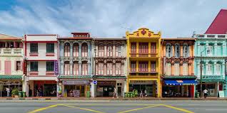 Restored heritage shophouses in Singapore's Chinatown district, a short walk from Maxwell Food Centre