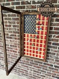 Large US Flag Vertical Challenge Coin Display Case