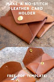 100% free download leathercraft pattern. Make A No Stitch Leather Card Holder Free Pdf Template Set Makesupply Diy Leather Projects Diy Leather Wallet Leather Diy Crafts