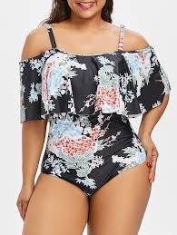 Plus Size Floral Flounce Swimsuit