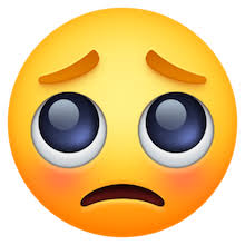 A yellow face with simple, open eyes and a flat, closed mouth. Emoji Blog How To Use The Pleading Face Emoji Lots Of
