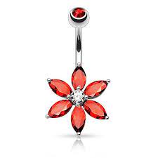 this rich red belly piercing delivers an electric display with six flamed red crystal petals that form the shape of a daisy f anneaux nombrils piercing nombril
