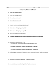 Students compare terms such as diploid and haploid, mitosis and meiosis, and germ cells and somatic cells. Compare Mitosis And Meiosis Lesson Plans Worksheets