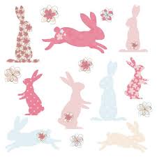 3 very cute easter bunny silhouettes with a round tail and different bunny ears. Bunny Rabbit Silhouette Shapes In Cute Pink And Blue Digital Clip Art Ideal For Scrapbooking Cardmaking Cupcake Toppers And Paper Crafts Rabbit Silhouette Easter Art Bunny