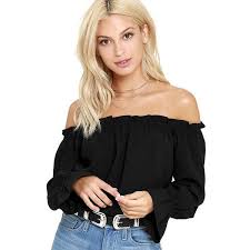 Lulus All In Good Fun Black Off The Shoulder Top 42 Liked On Polyvore Featuring Tops Black Women Chiffon Blouse Off Shoulder Tops Womens Beach Fashion
