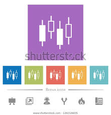 Candlestick Chart Flat White Icons Square Stock Vector