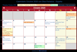 Calendario2019 january 13, 2020 leave a comment on calendario 2020 y 2021 colombia. Calendario Octubre 2020 Con Dias Feriados Espana