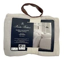 2 Brooks Brothers Washed For Softness Linen/Cott KING Shams Light Beige Dot  Grid