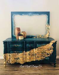 I M Falling All Over Myself For This Bohemian Blue And Gold Combination Created By Leah Noell Design Paint Furniture Furniture Inspiration Painted Furniture
