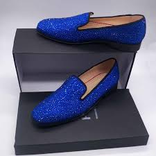 New Arrived Royal Blue Rhinestone Mens Loafers Luxury Slip