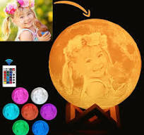 QQ&KK Custom Moon Lamp Night Light ​with 3D Personalized Moon Print Your Own Put Photo & Text, Charging Remote Touch Change 16 Colors Light Holiday ...