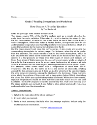 How Oceans Affect Weather Br Seventh Grade Reading Worksheets Reading Comprehension Worksheets Reading Worksheets Comprehension Worksheets