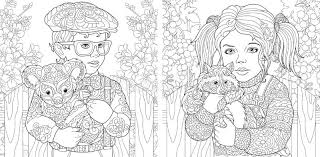 This option is good for easter since the bunny is holding an egg in one hand and a paint brush in the other. Boy And Girl Coloring Pages Coloring Book For Adults Colouring Pictures With Kids And Farm Animals Drawn In Zentangle Style Stock Vector Illustration Of Beautiful Embrace 131671781