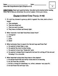Peter Pan Comprehension Quiz Chapters 6 9 Comprehension Peter Pan Comprehension Assessments
