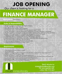 Apply for accounting & finance jobs. Finance Manager Needed Opportunities For Young Kenyans