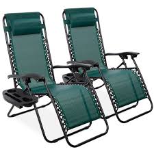 Set of two zero gravity chairs with cup holder. Best Choice Products Set Of 2 Adjustable Zero Gravity Lounge Chair Recliners For Patio W Cup Holders Forest Green Walmart Com Walmart Com