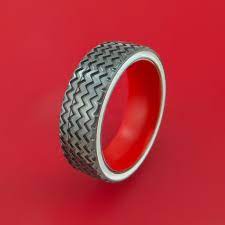 Black Zirconium Spinner Ring With Hot Rod Tire Tread Custom Made Band Black Zirconium Rings Spinner Rings