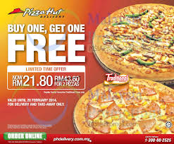 Pizza hut restaurants and delivery services offer the best pizzas. Pizza Hut Buy 1 Get 1 Free Delivery Takeaway Promo 22 28 Feb 2014