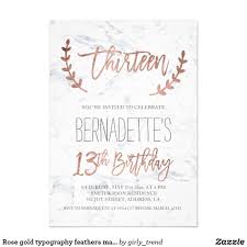 Mark this milestone with one of these fun 30th birthday party invitations. Rose Gold Typography Feathers Marble 13th Birthday Invitation Zazzle Com In 2021 13th Birthday Invitations Birthday Invitations 30th Birthday Invitations