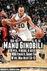 Spurs Manu Ginobili Game 5 Stats Vs Heat 2014 Nba Finals Spurs Basketball Spurs San Antonio Spurs