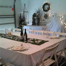 Turn Your Garage Into A Party Room For Bridal Or Baby Shower Cover Storage Items With White Sheets A Garage Party Decorations Garage Party Garage Party Ideas