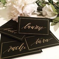 Black And Gold Card Black And Gold Calligraphy Place Cards Wedding Invitation Gold Black Black Gold Wedding Wedding Place Cards