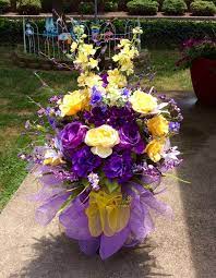 Silk flowers, fresh flowers, and accessories for memorials and grave side. Yellow Purple For Grave Vase Memorial Flowers Funeral Floral Arrangements Easter Flower Arrangements