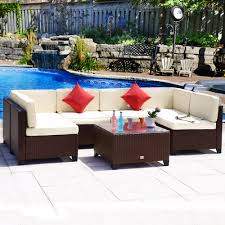 Cloud Mountain 7pc Patio Furniture Set Outdoor All Weather Wicker Sectional Set Garden Rattan Conversation Set Cushioned Sofa And Coffee Table Brown Rattan Bei Backyard Furniture Garden Sofa Set Wicker Patio Furniture