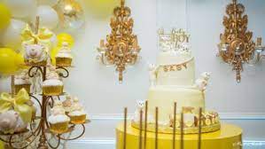 Glam Yellow And White Teddy Bear Baby Shower Baby Shower Ideas Themes Games Babys White Teddy Bear Baby Shower Teddy Bear Baby Shower White Baby Showers