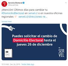 Consultado al respecto, el portavoz de la moneda explicó que absolutamente todos los chilenos tienen derecho a cambiar su domicilio electoral y así lo hizo el. Servel El Jueves Vence El Plazo Para Cambiarse De Domicilio Electoral