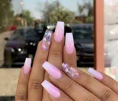 Pink Ombre Nails With Butterflies Ombreacrylicnails Pink Ombre Nails Lavender Nails Pink Acrylic Nails