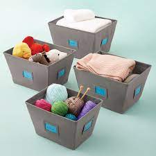 Check spelling or type a new query. Grey Open Canvas Storage Bins With Labels The Container Store