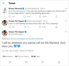 We did not find results for: Dionne Warwick Freaks Chance The Rapper Out With Twitter Exchange