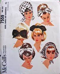 1960s Vintage Mccall S Hat Pattern 7559 Bows Bands And Babushkas Sewing Pattern One Size Hats Vintage Vintage Sewing Vintage Patterns