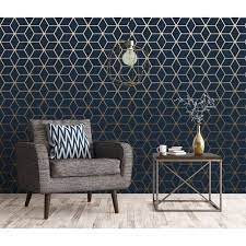 Cubic Shimmer Metallic Wallpaper Navy Blue Gold Blue Wallpaper Living Room Wallpaper Living Room Gold Wallpaper Bedroom