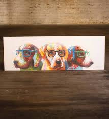 Created From Vibrant High Quality Oil Paint This Dogs With Glasses Wall Art Is A Wacky Depiction Of Three Nerdy Dogs S Oil Painting Painting Dog With Glasses