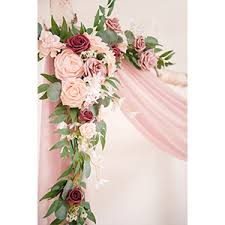 White swag centerpieces silk wedding flowers arch gazebo decor roses black blue. Amazon Com Ling S Moment Artificial Wedding Arch Flowers Kit Pack Of 3 2pcs Burgundy Dusty Rose Aobor Floral Arrangement With 1pc Semi Sheer Swag For Ceremony And Reception Backdrop Decoration Furniture Decor