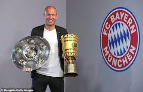 The winners trophy for the german championship title and the dfb cup are displayed prior to the bundesliga match between fc bayern muenchen and. Arjen Robben And Franck Ribery Pose With Bundesliga And German Cup Daily Mail Online
