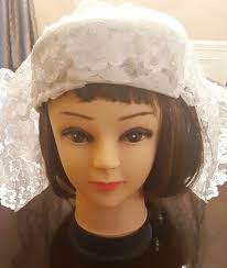 Buy Vintage White Waltz Length Tulle and Floral Lace Trimmed Bridal Veil  With Lace and Pearl Headpiece Online in India