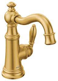 Brushed gold pairs rich, warm tones with lush texturing for a timeless finish. Moen Weymouth Brushed Gold One Handle Bathroom Faucet Traditional Bathroom Sink Faucets By Bath1 Houzz