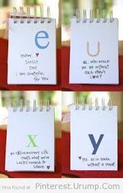 Make Them A Notebook With Cute Ideas On Each Letter Diy Valentines Gifts Diy Valentines Gifts For Him Diy Gifts For Him