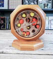 70s desk clock wood & ceramic small