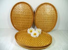 Check spelling or type a new query. Bamboo Serving Trays Vintage Woven Rattan Set Of 4 Large Oval Etsy Bamboo Weaving Wicker Tray Bamboo Frame